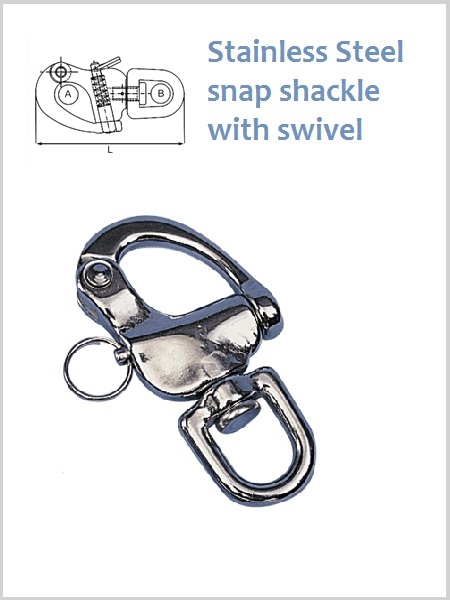 Stainless snap shackle with swivel 87mm